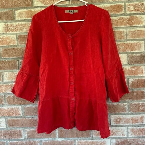 Flax Button Down Blouse 100% Linen Red Women’s P Small 4 / 6 - Picture 1 of 10